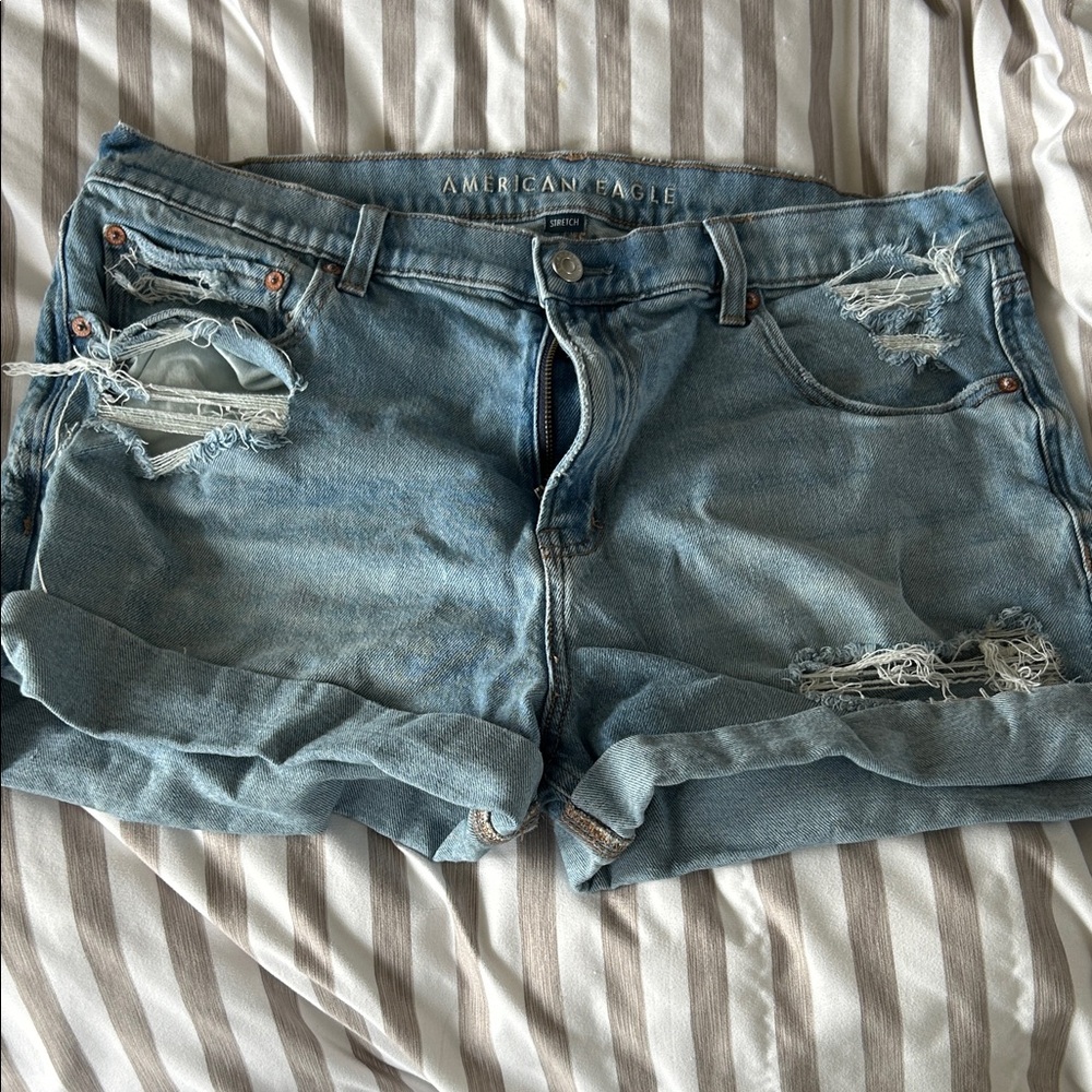 American Eagle Outfitters Light Blue Ripped Jean Shorts